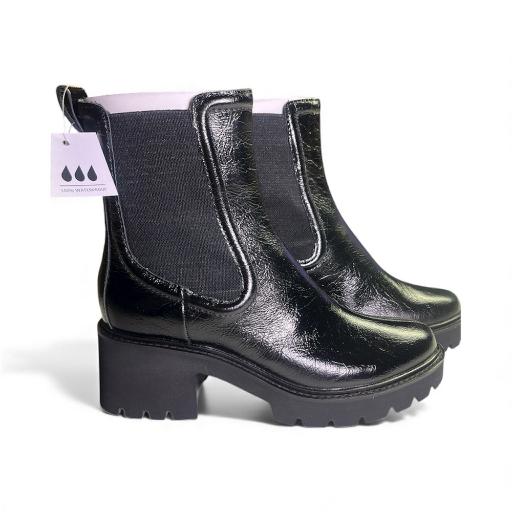 Dolce Vita New Black Women's 7.5W Waterproof Crinkle Patent Ankle Boots